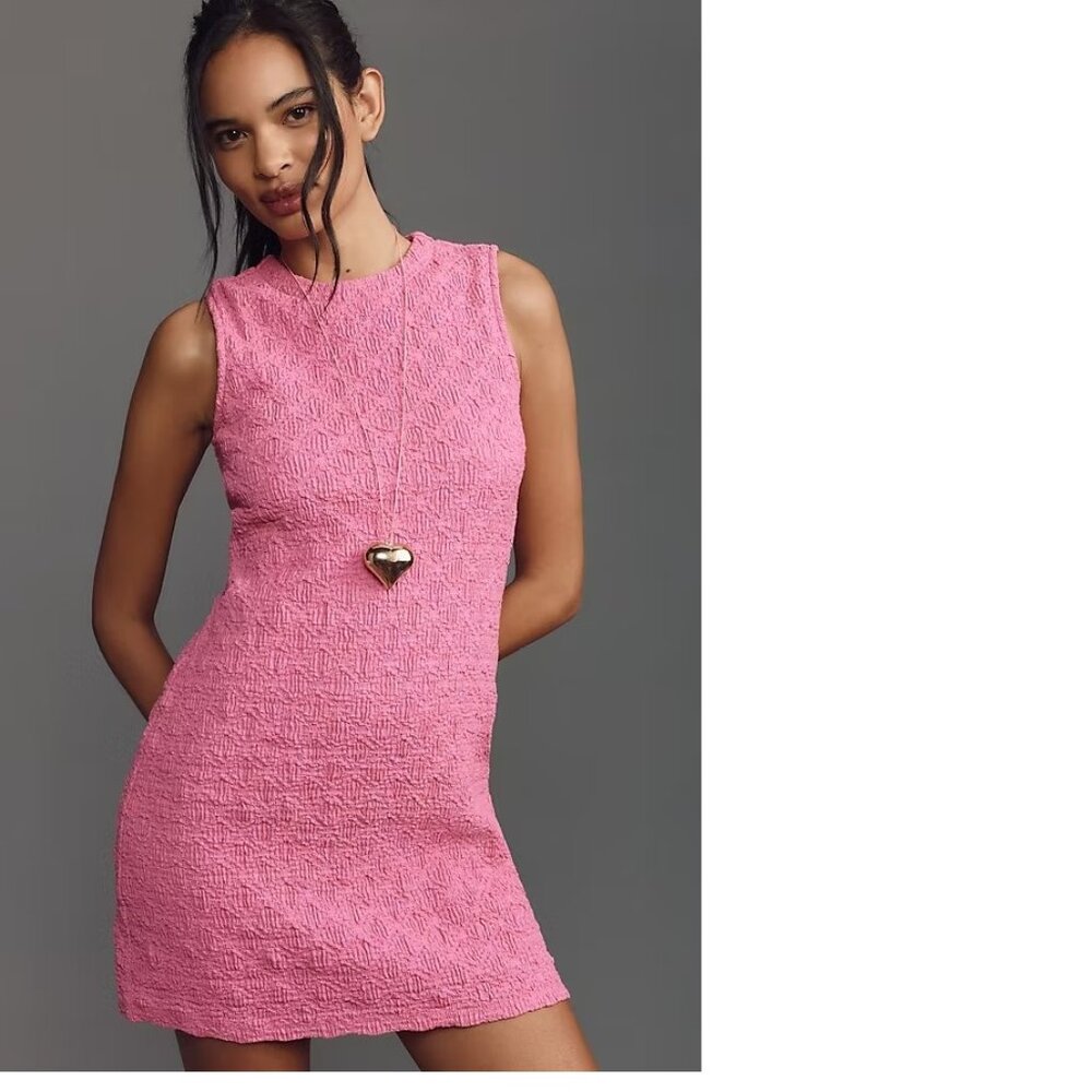 Anthropologie Pink Textured Sleeveless Mini Dress